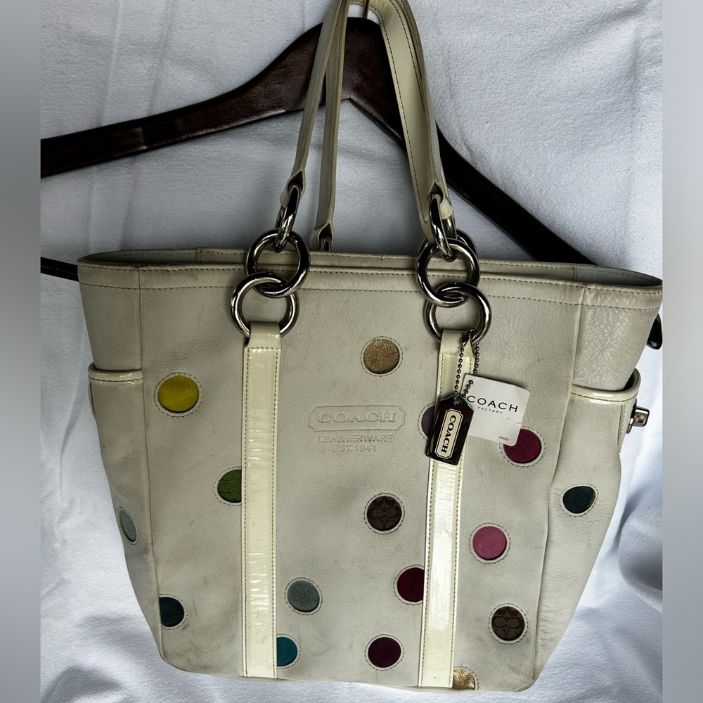 Coach multi color polka dot hand bag